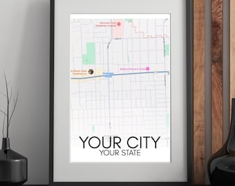 Impresión personalizada de mapas de ciudades • Arte mural personalizado de ciudades y estados • Descarga digital