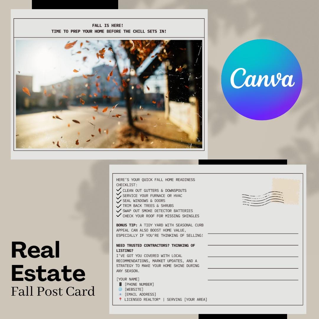 Fall Home Readiness Postcard Template for Realtors: Canva Editable ...