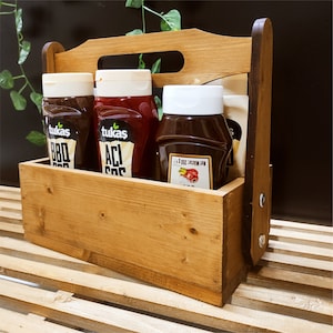 Personalized BBQ Caddy. Barbeque Gift for Dad. Custom bbq Gift Idea. Condiment Holder. Wooden Handmade. Barbecue Basket.