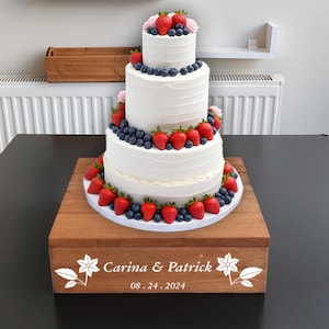 Personalized Rustic Square Wedding Cake Stand with Handle