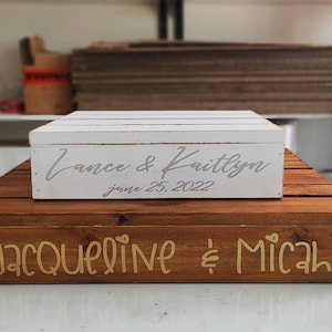 Personalized Rustic Wood Wedding Cake Stand: Keepsake Platter