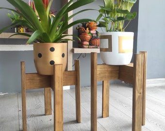 Set of 2 Wooden Plant stands for indoor plants. Plant Stand Indoor Wood Plant Stand Mid Century Plant Stand.