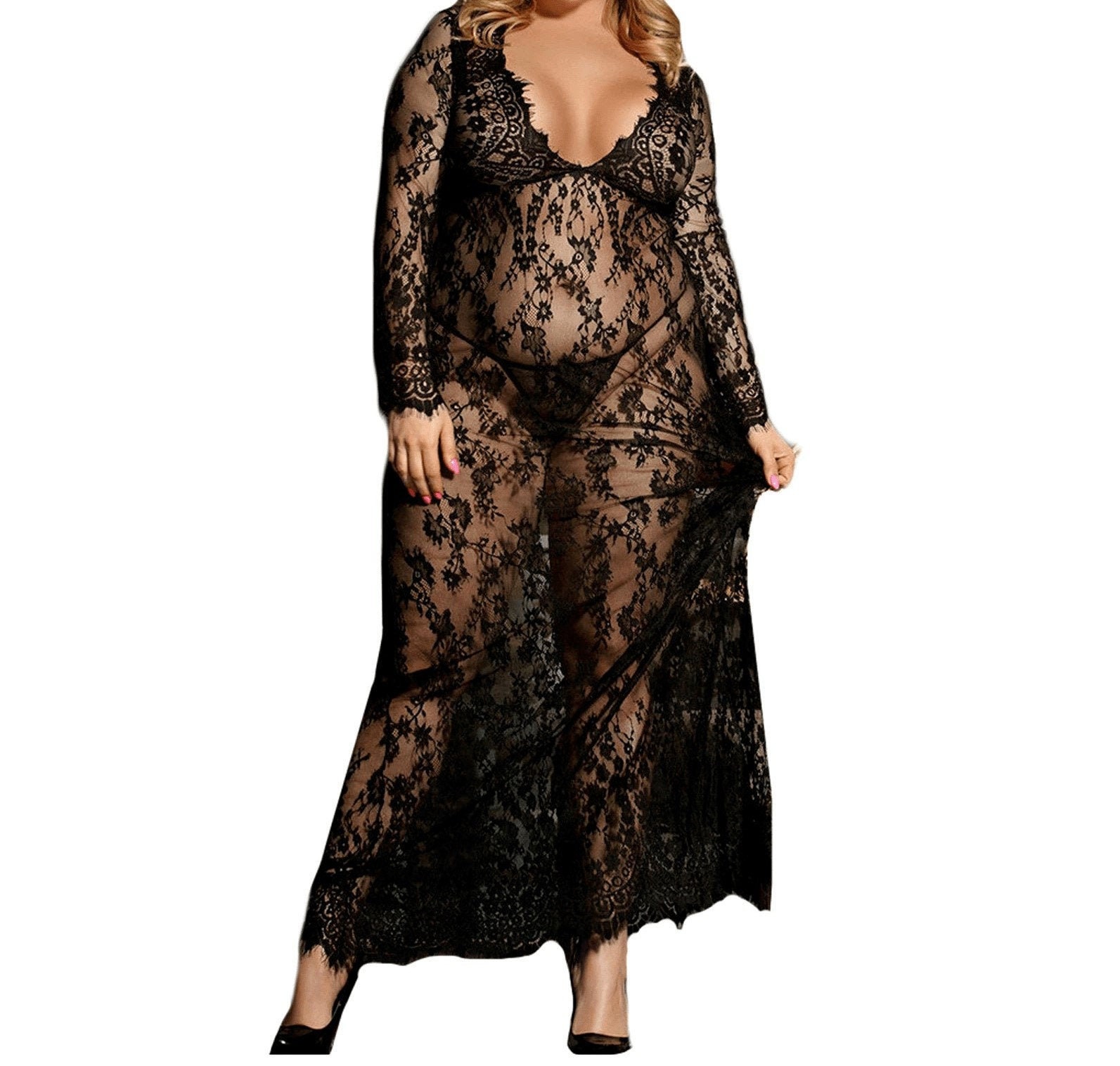 Hot Black Milf Chemise Yvette - See Through Lingerie Plus Size - Etsy UK