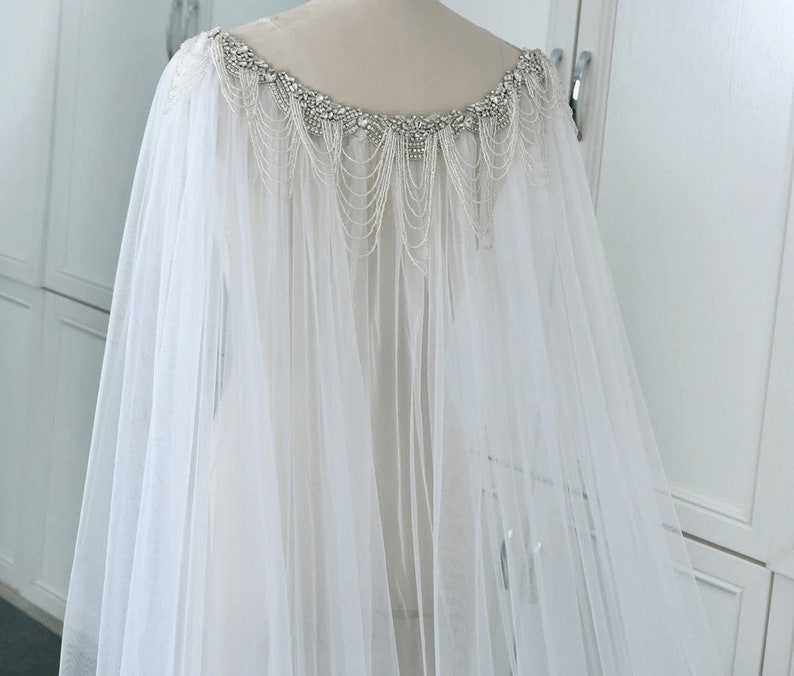 White Or Ivory Bridal Cape Veil,Wedding Cloak,Cape For Dress image 10