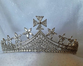 Floral Silver Bridal Tiara,Wedding Diadem,Prom Crown