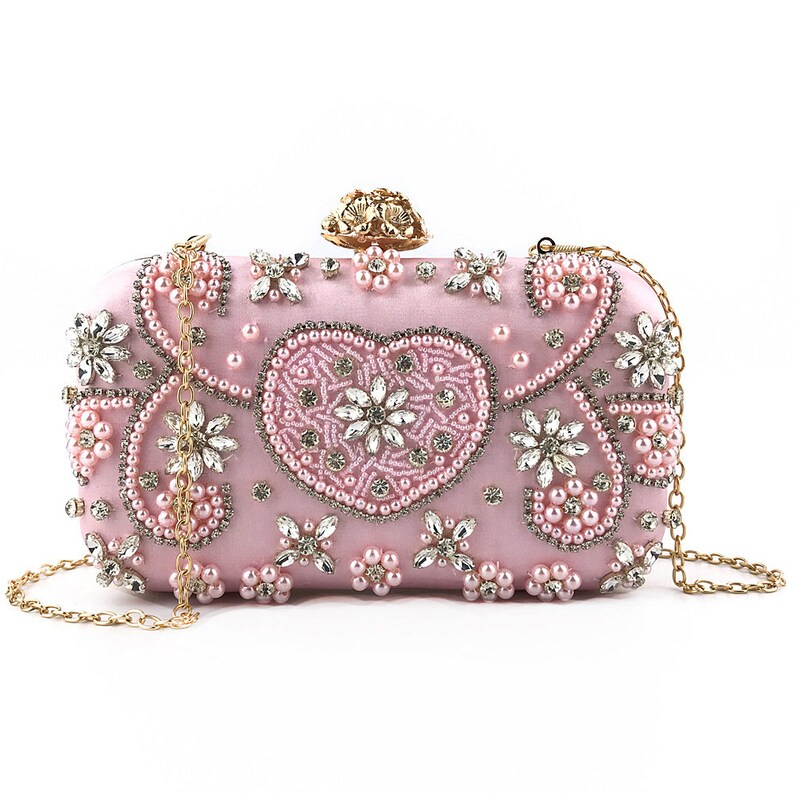 Elegant Clutch,Evening Bag,Beaded Clutch,Handmade Bag,Clutch With Chain,Wedding Clutch,Bridal Clutch,Pink Clutch,Vintage shops Clutch,Present