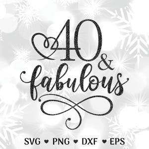 40&Fabulous SVG: ゴールドグリッターPNG付き40歳の誕生日カットファイル（即時ダウンロード）