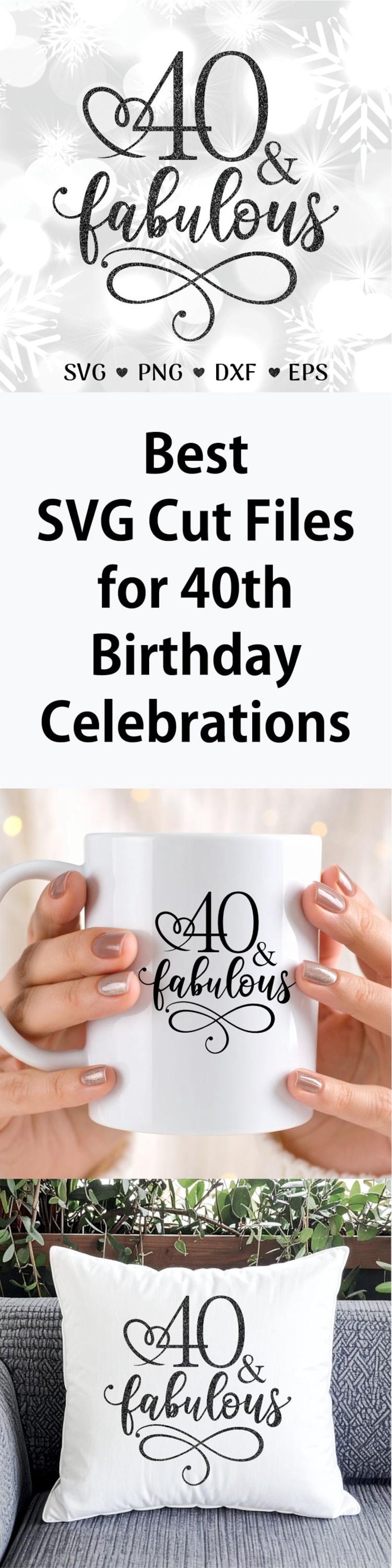 40 & Fabulous SVG: 40th Birthday Cut File with Gold Glitter PNG included (Instant Download) image 10