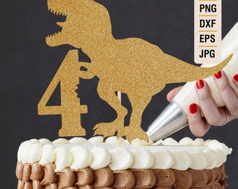 Topper per torta per il 4° compleanno in formato SVG, SVG di compleanno a tema dinosauri, SVG per il festeggiato, SVG per torta a tema dinosauri, SVG per 4 anni, SVG per Cricut (download digitale)