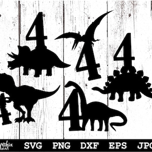 4° compleanno SVG / Compleanno dinosauro SVG / Compleanno SVG / Topper per torta 4° compleanno Svg / Download immediato / file svg, png, eps, dxf, jpg.
