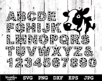 Cow Alphabet SVG  Cow Font SVG  Cow Print SVG  Animal Font Svg  Farmhouse Font Svg  Instant download  Includes svg png eps dxf jpg
