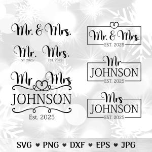 SVG-bundel bruiloft: de heer en mevrouw SVG-bestanden knippen voor borden en decor voor huwelijksceremonie (directe download)