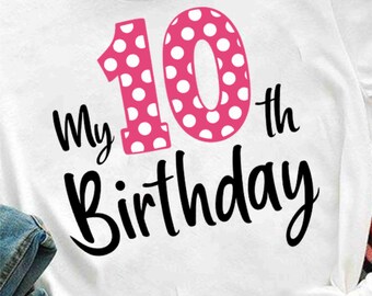 10th Birthday SVG | Tenth Birthday SVG | Birthday SVG | 10th Svg | Instant digital download, printable | Includes svg, png, eps, dxf, jpg.