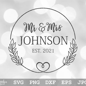 De heer en mevrouw Monogram SVG De heer en mevrouw SVG bruiloft krans SVG bruid en bruidegom Svg Instant download inclusief svg png eps dxf jpg-bestanden