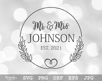 Mr & Mrs Monogram SVG | Mr and Mrs SVG | Wedding Wreath SVG | Bride and Groom Svg | Instant download | Include svg, png, eps, dxf, jpg files
