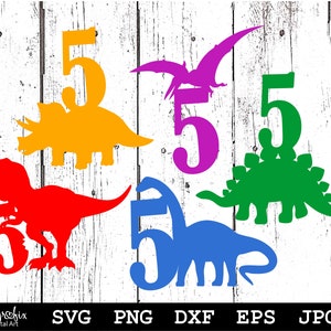 5º aniversário de menino SVG | Aniversário de dinossauro SVG | Festa de 5º aniversário SVG | Topo de bolo de dinossauro SVG | Download instantâneo | svg, png, eps, dxf, jpg.