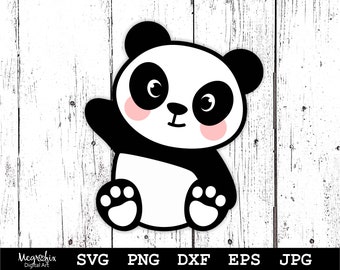 Waving Panda SVG | Panda Bear SVG | Cute Panda SVG | Panda Svg | Panda Face Svg | Instant download | Includes svg, png, eps, dxf, jpg.