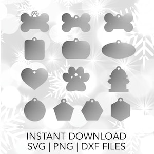 Pet ID Tag SVG Bundle: Dog Tag and Collar Tag Cut Files in Bone, Round, Paw & Heart Shapes (Instant Download)