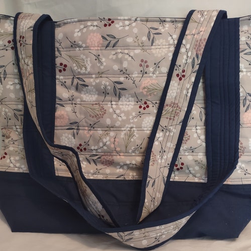 Large Quilted Tote Bag With Pockets Art Quilt Purse or Bag Etsy