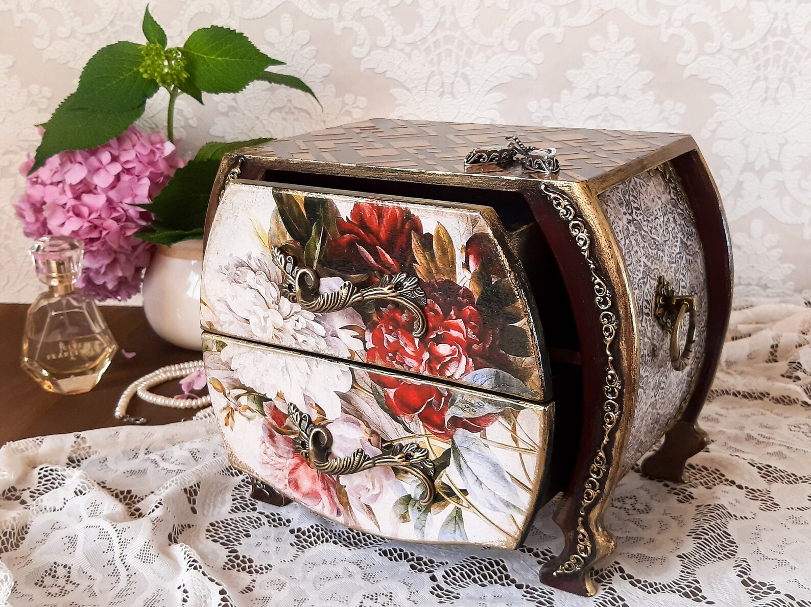 Boîte à bijoux vintage. Boîte en bois. Organisateur gewelry. Etsy