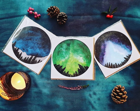 Set of 3 forest moon themed cards