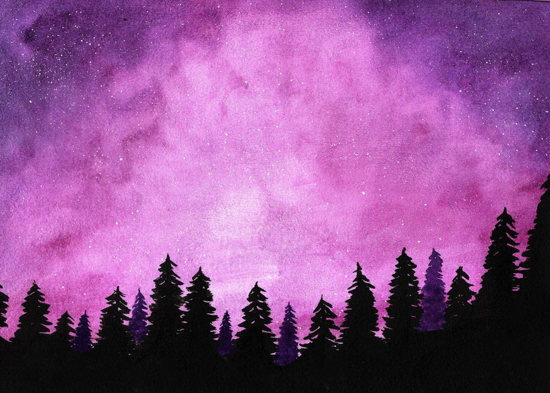 Fuchsia forest A4 watercolour print