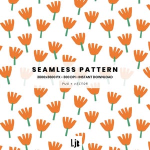 Playful Tulip Seamless Pattern – Allover Floral Digital Tile (PNG) – Modern Flower Design