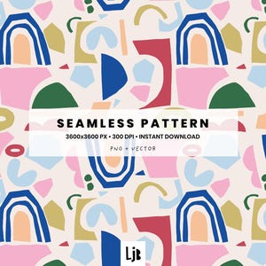Abstract Seamless Pattern – Modern Shapes & Collage Digital Tile (PNG) – Playful Geometric Allover Design