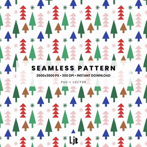 Colorful Trees Seamless Pattern Design – Christmas Tree Allover Print Digital Tile (PNG + Vector) – Winter Forest Graphic Background