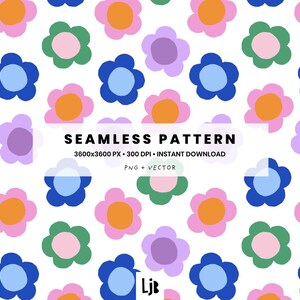 Playful Floral Seamless Pattern – Allover Digital Tile (PNG) – Colorful Modern Flower Design