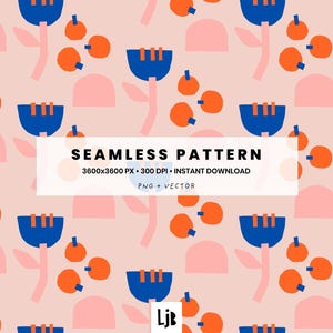 Abstract Botanical Seamless Pattern – Allover Print Digital Tile (PNG) – Modern Floral Design – Bold floral design