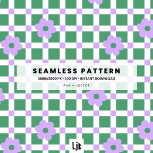 Floral Checkerboard Seamless Pattern – Gingham Allover Digital Tile (PNG) – Modern Flower Design