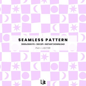 Moon & Star Seamless Pattern – Checker Digital Tile (PNG) – Geometric Allover Print for DIY Crafts