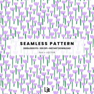 Lavender Tulip Seamless Pattern – Allover Floral Digital Tile (PNG) – Modern Flower Design