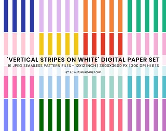 Vertical stripes on white, collection bundle, digital paper, seamless pattern design, commercial use digital pattern, colors, colorful