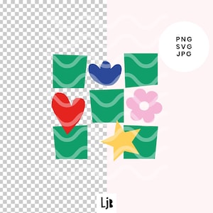 Abstract checkerboard clipart | Modern Folk Shapes png | Hearts, Flowers + Symbols for Cards, Prints & Kids Design