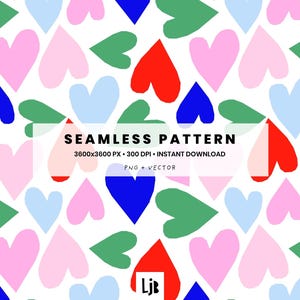 Colorful Heart Seamless Pattern – Valentine Kidswear Print, Wrapping Paper & Fabric Design – Digital Pattern Tile (PNG + Vector)