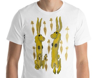 Golden carrots Unisex T-Shirt – Yellow Grazy Rabbits with golden carrots