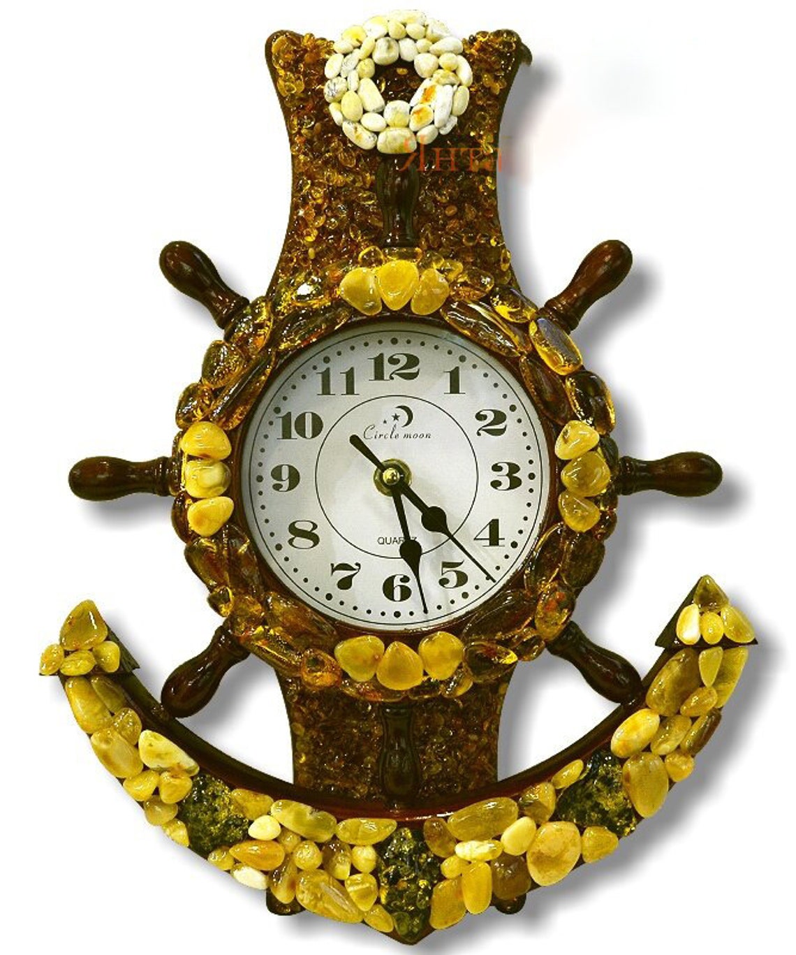 Vintage Wooden Handmade Anchor Wall Clock With Amber Inserts Etsy