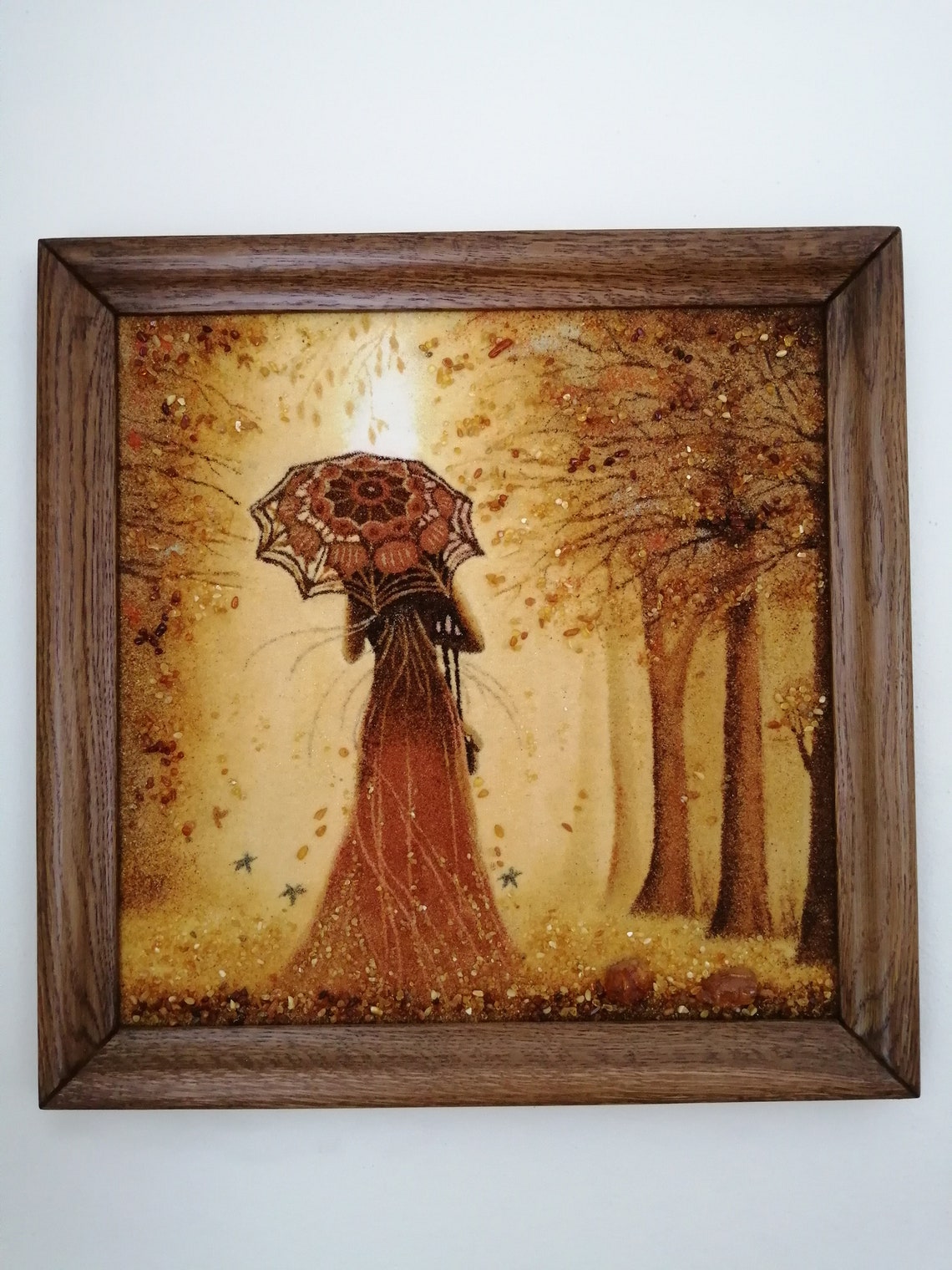 Wall Art Amber Stone Handmade Women With a Umbrella Trees Wall Etsy