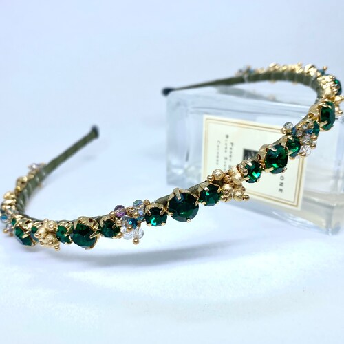 Crystal Rhinestone Embellished in Blue Thin Headband Bling Etsy