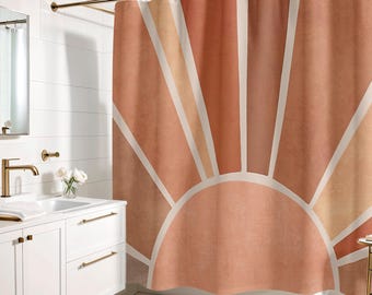 Abstract Sunset Shower Curtain: Boho Bathroom Decor, Waterproof Fabric Bath Curtain, Botanical Shower, Vintage Art Style Bathroom Decor