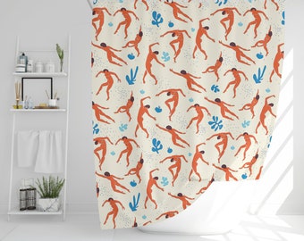 Abstract Matisse Style Shower Curtain: Boho Modern Bath, Waterproof Fabric Bath Curtain, Botanical Shower, Vintage Art Style Bathroom Decor