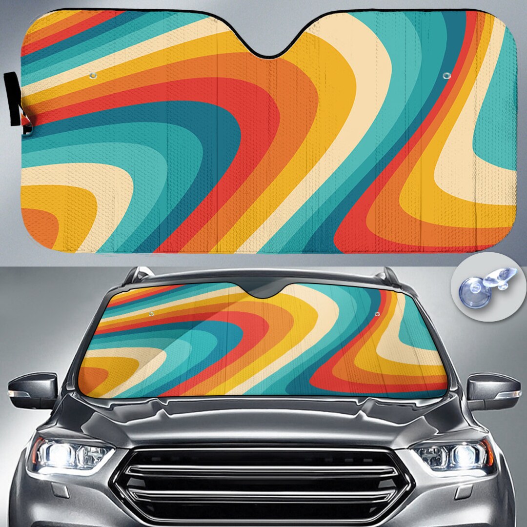 Vintage 70s Retro Wave Car Sun Shade, Windshield Sun Shade, Sun Shade