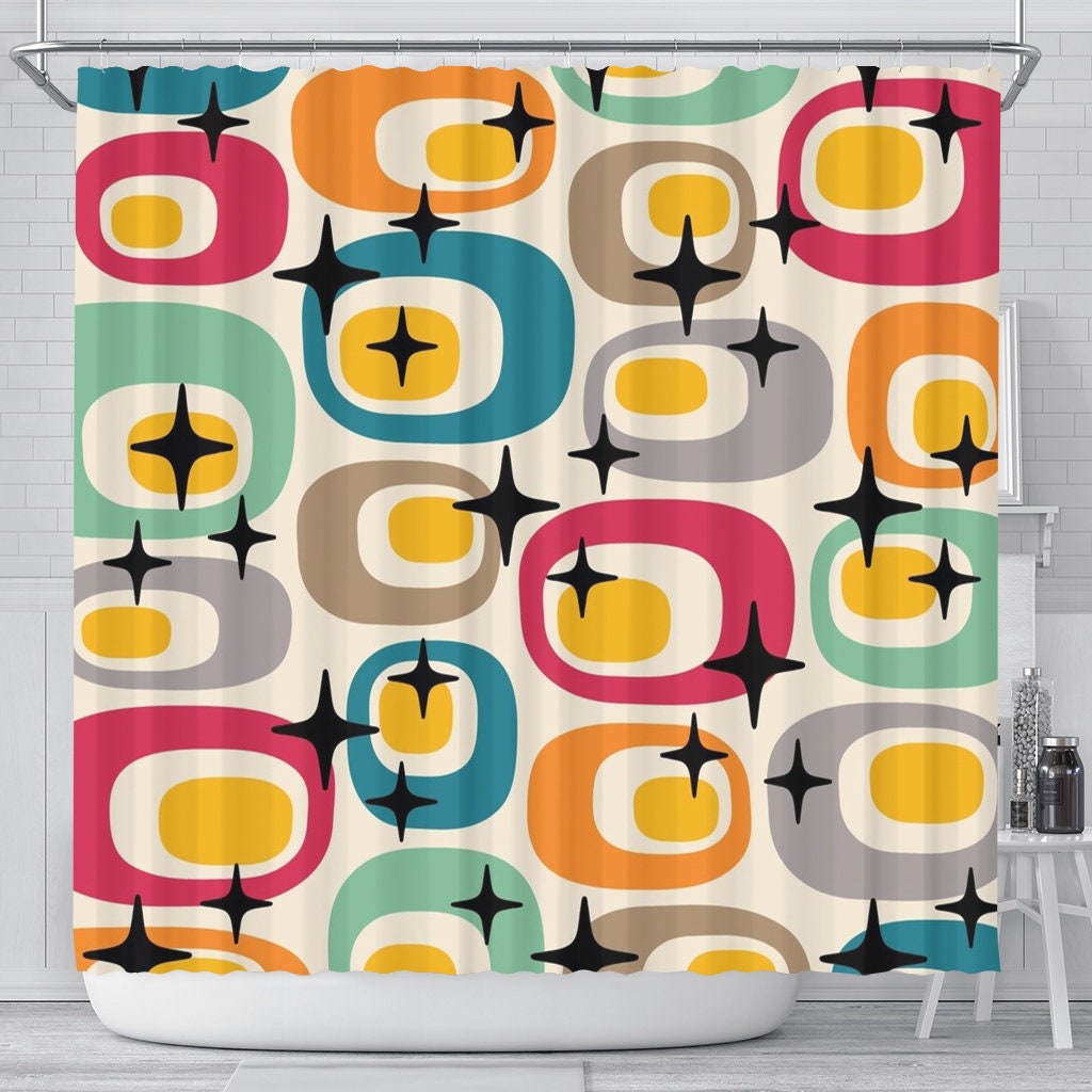 Vintage Geometric 70s Shower Curtain Retro Shower Curtain - Etsy