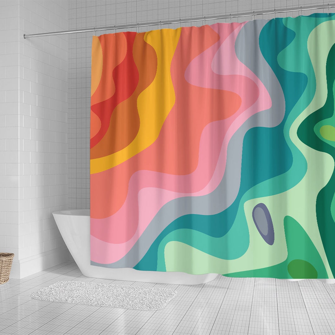 Retro Wave Shower Curtain, Flouncy Flouncy Shower Curtain, Boho Shower