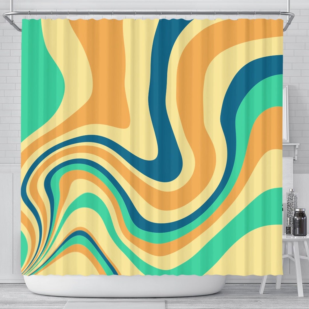 Retro Wave Shower Curtain Boho Shower Curtain Shower Stall Etsy