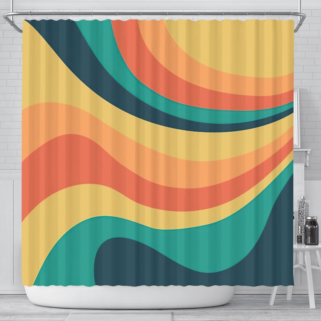 Vintage 70s Retro Wave Shower Curtain Boho Shower Curtain Etsy