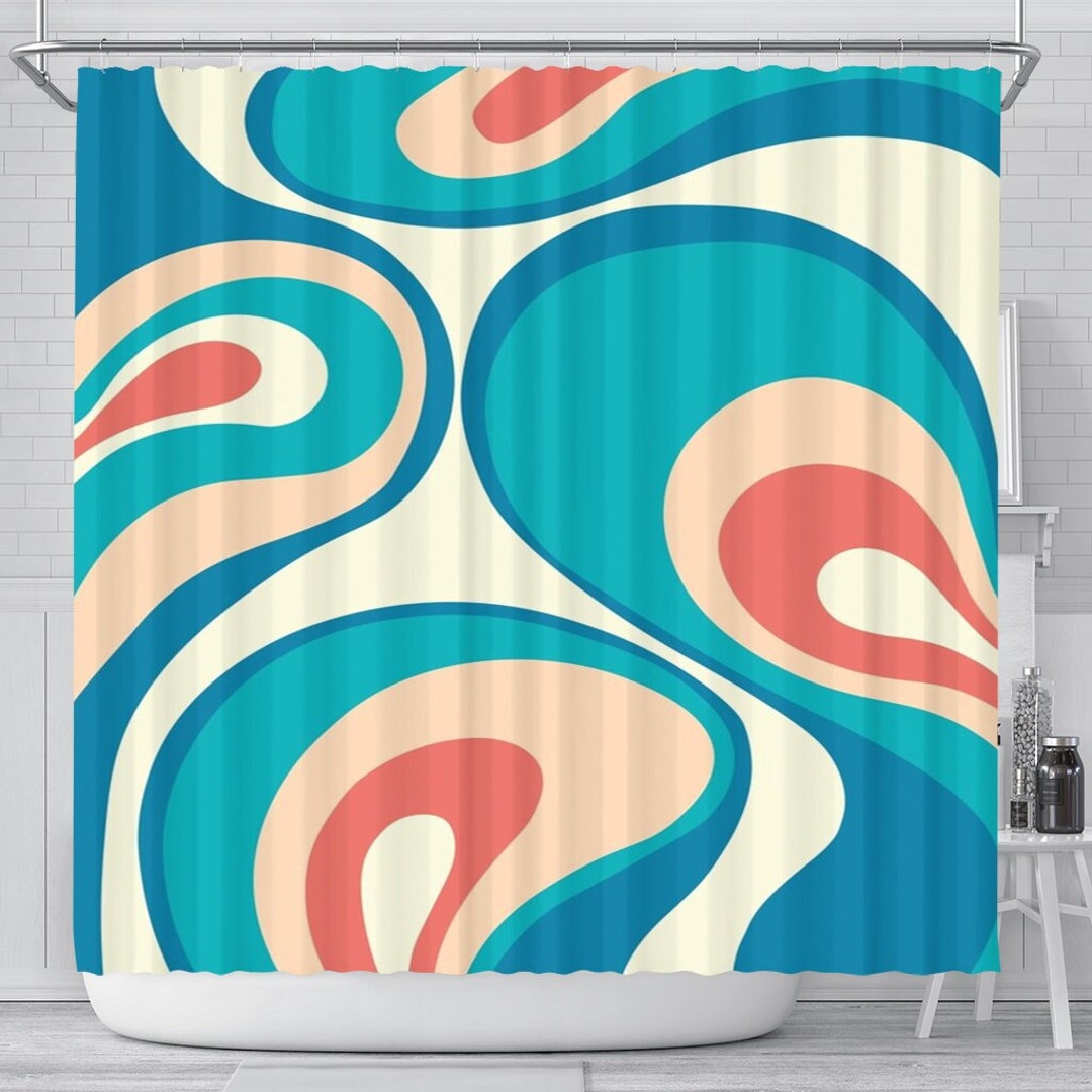 Retro Abstract Wave Shower Curtain 4 Kinds of Shower Curtain Etsy