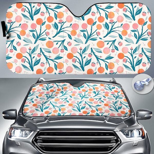 Peaches and Peony Buds Car Sun Shade, Floral Windshield Sun Shade, Sun Shade Panel, Auto Sun Shade, Car Sun Protector, Car Decoration